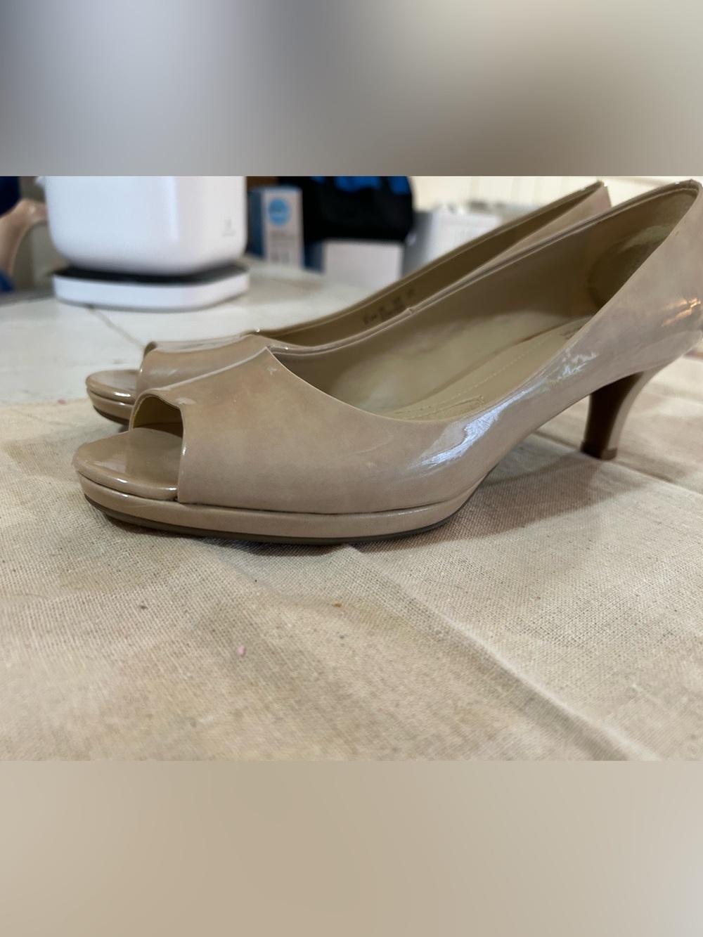 Women’s Peep-Toe Patent Kitten Heel Pumps - Nude made by Naturalizer